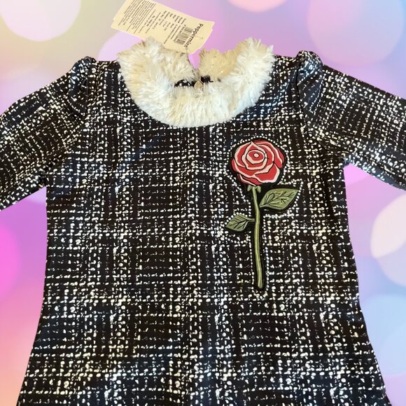 NWT PEPPERMINT Girls Faux Fur Trim Applique Dress - Picture 2 of 6